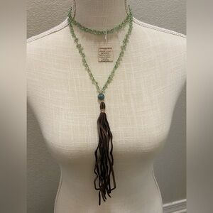 Green Chalcedony Beaded Tassel Necklace